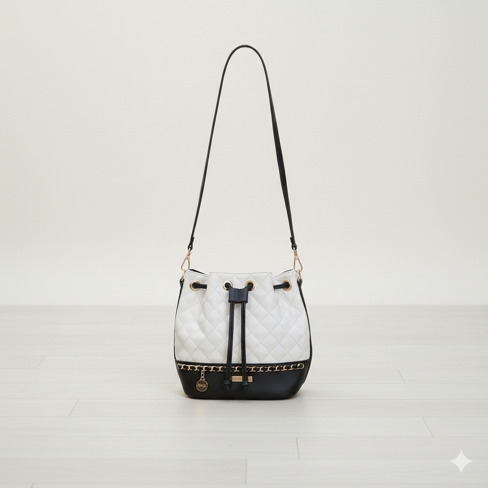 Chic Black and White Quilted Shoulder Bag